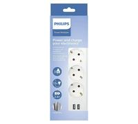 Base de enchufe múltiple con puerto USB (x 3, Blanco, Longitud del cable: 2 m, Con interruptor)