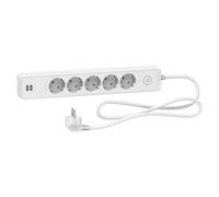 Base de enchufe múltiple con USB (Blanco, Longitud del cable: 1,5 m, IP20, Con interruptor, 5 ud.)