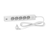Base de enchufe múltiple con USB (Blanco, Longitud del cable: 3 m, IP20, Con interruptor, 5 ud.)
