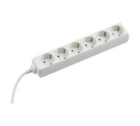 Base de enchufe múltiple (x 6, Blanco, Longitud del cable: 5 m, Sin interruptor)