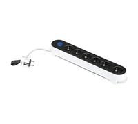 Base de enchufe múltiple (x 6, Negro/blanco, Longitud del cable: 1,4 m, IP20, Con interruptor)