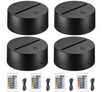 Base De Lámpara LED Nocturna 3D,4 Piezas 16 Colores 3D LED Lámpara Base Con Mando A Distancia Y Cable USB,Base De Luz LED Nocturna 3D,Night LED Light Base Para Acrílico,Plexiglás,Tienda,Bar,Dormitorio
