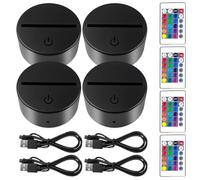 Base De Lámpara LED Nocturna 3D,4 Piezas 7 Colores 3D LED Lámpara Base Con Mando A Distancia Y Cable USB,Night LED Light Base,Base De Luz LED Nocturna 3D Para Tienda,Bar,Dormitorio,Acrílico,Plexiglás