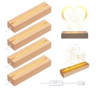 Base de luz LED de madera, 4 unidades, base de pantalla LED, base de luz USB, base de madera iluminada rectangular, para placas acrílicas, placa de cristal, blanco cálido