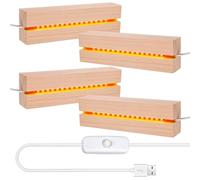 Base de Madera LED USB, 4 Unidades de Zócalos Rectangulares, Adornos para Cristal Acrílico, Pantalla de Placa Acrílica (15 cm, Blanco)