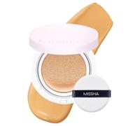 Base de maquillaje MISSHA Magic Cushion N.º 27 Honey Beige (Beige Miel) para pieles medias a bronceadas - Cobertura impecable, acabado luminoso, fácil aplicación para todo tipo de piel.