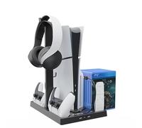 Base de refrigeración multifuncional para PS5/PS5 Slim, estación de refrigeración vertical con soporte para auriculares de almacenamiento de disco cargador de controlador (Negro)