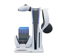 Base de Refrigeración para PS5 Slim con Cargador de Doble Mando, para PS5 Slim Dock de Carga con Ventilador y Organizador de 6 Discos, 2 Colgadores