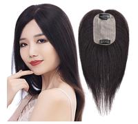 Base de seda recta de pelo humano con clips, parte media, sin costuras, raya libre de pelo natural (5 x 8 cm, 18 cm, 2/33# marrón oscuro)