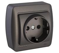 Base de superficie 2P grafito, serie mural, ideal para instalacion en pared y conectar dispositivos eléctricos de manera segura.