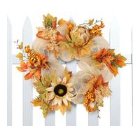 Base de vegetación decorativa de la puerta delantera de la corona de verano: floración amarilla vibrante de 16 pulgadas, marco circular duradero, rústico de floración sintética | Arreglo en cas