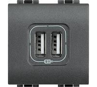 Base doble Cargador USB Bticino L4285C2 Tipo A LivingLight 2 modulos Antracita