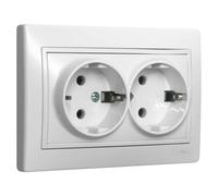 Base doble Schuko 2P+T blanca, serie Europa, ideal para instalaciones eléctricas en hogares y oficinas.