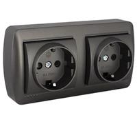 Base doble Schuko 2P+T grafito mural, ideal para instalaciones eléctricas en interiores y exteriores, proporciona conectividad segura y eficiente.