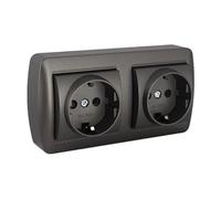 Base doble Schuko 2P+T grafito, serie mural, ideal para instalaciones eléctricas en casa y oficina.