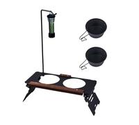 Base Elevated Dog Bowl Stand, Black Walnut Pet Feeder, Multifunctional Metal Frame with Lamp Holder, Portable Travel Feeding Station for Car, Indoor Outdoor, 39x17x11cm