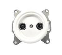 Base empotrada de porcelana blanca para TV y R, sin marco, ideal para instalaciones eléctricas y de entretenimiento en el hogar.