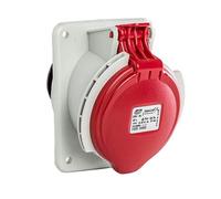 Base enchufe industrial hembra 3P+T 380V IP44 empotrar 32 A Rojo