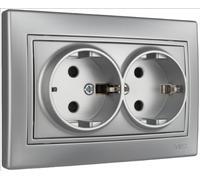 Base fija doble 2P+T, 16A 250V monobloc serie EuropaSOLERAERP60/2AU Plata
