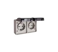 Base fija estanca doble de superficie con tapa 2P+T IP44 16A 250V embornamiento por tornillo 127x80x55mm