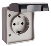 Base fija estanca IP44 para solera, resistente a la intemperie, ideal para instalaciones eléctricas exteriores.