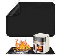 Base ignífuga, 60 x 80 cm, alfombrilla de silicona ignífuga para mesa, base resistente al calor para freidora de aire, antideslizante, impermeable para freidora de aire, cafetera y microondas (negro)