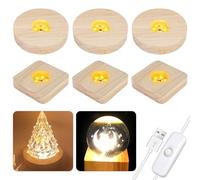 Base LED para cristal acrílico, 6 unidades, base de luz LED USB, rectángulo de madera, soporte de exhibición redondo, base de madera, base de luz para placa acrílica, cristales, placa de cristal,
