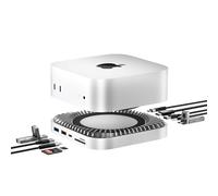 Base Mac Mini M4, soporte Mac Mini y concentrador HDMI para M4 y M4 Pro 2024 con carcasa SSD M.2 NVMe/SATA, hub USB C de aluminio con HDMI 4K60Hz, 10G USB A/C, 5G USB A*2, carga USB-C, SD/TF, audio