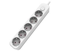 Base múltiple Blanca, 5 Tomas, con Interruptor, Cable de 1,5 m; Ideal para conectar múltiples Dispositivos y Proteger contra sobrecargas.