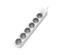 Base múltiple Blanca de 6 Tomas con Interruptor, Longitud de 1.5 Metros. Ideal para conectar múltiples Dispositivos de Manera Segura y ordenada.