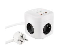 Nanocable Regleta 10.37.0011 - 3 enchufes, 2 USB-A + 1 USB-C, PD 20W (GaN/PPS), Cable 1,4 m, Blanco