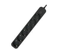 Base múltiple Negra de 6 Tomas con Interruptor y Cable de 1.5 Metros. Ideal para conectar Varios Dispositivos de Forma Segura y práctica.