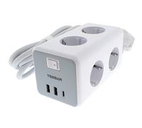 TESSAN Regletas Enchufes de 6 Tomas con 3 USB C, Alargador 2M,Blanco | Ladron Enchufes con 3 USB, Interruptor, 3600W 16A para Cocina, Oficina, Mesa