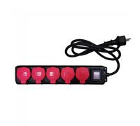 Base múltiple SIMON ANTIHUMEDAD 5 tomas con tapa 16A 250V roja IP54 con 1,5 metros de cable