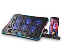 NGS Hero Stand - Base Refrigeradora para Portátil, 6 Ventiladores Silenciosos, Pantalla LCD, RGB, Altura Ajustable, 2 Puertos USB, Soporte para Smartphone, Antideslizante, 2400 RPM