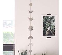 BASE ROOTS Fase lunar, decoración de pared plateada para dormitorio y sala de estar, decoración de pared bohemia, metal martillado hecho a mano de 34 pulgadas, luna de 7 fases, arte de pared celestial