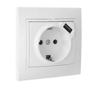 Base Schuko blanca con puerto USB, serie Europa, para carga de dispositivos y conexión eléctrica eficiente.