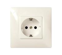 Base Schuko color marfil, 2 entradas, instalación en pared, para conectar dispositivos eléctricos en hogares o oficinas.