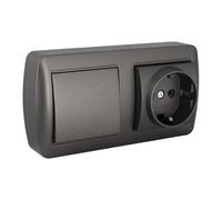 Base Schuko con conmutador ancho, acabado grafito, diseño mural, ideal para instalaciones eléctricas en hogares y oficinas.