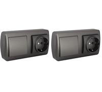 Base Schuko con conmutador ancho, color grafito, serie mural, ideal para instalaciones eléctricas y control de iluminación. (Paquete de 2)