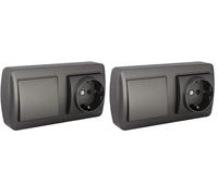 Base Schuko con conmutador ancho grafito, ideal para instalaciones eléctricas y control de iluminación en espacios residenciales. (Paquete de 2)