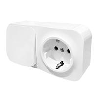 Base Schuko con Conmutador de Superficie, Enchufe con Interruptor Conmutador para Montaje en Pared, Toma de Corriente para Interior, 16A, 250V, Máx. 3680W, Ideal para Uso Doméstico y Comercial, Blanco