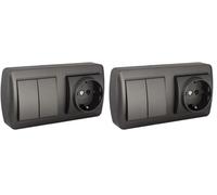 Base Schuko con doble conmutador, acabado grafito, serie mural; ideal para control de iluminación y conexiones eléctricas. (Paquete de 2)