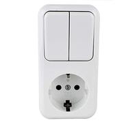 Base schuko con doble interruptor de superficie, ideal para conexiones eléctricas seguras y control de iluminación en espacios.