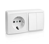 Base Schuko con Interruptor Doble de Superficie, Enchufe con Interruptor para Montaje en Pared, Toma de Corriente para Interior, 16A, 250V, Máx. 3680W, Ideal para Uso Doméstico y Comercial, Blanco