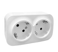 Base Schuko de Superficie con 2 Tomas, Enchufe Doble Schuko para Montaje en Pared, Toma de Corriente para Interior, 16A, 250V, Máx. 3680W, Ideal para Uso Doméstico y Comercial, Blanco