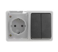 Base schuko estanca con doble conmutador, perfecta para exteriores, que permite gestionar de manera segura el control de dispositivos eléctricos.