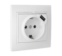 Base Schuko USB blanca, 2 puertos USB, compatible con dispositivos EU, ideal para carga rápida y conexión de gadgets.