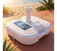 Base Sombrilla Exterior , Cuadrada Blanca, Rellenable con Agua o Arena, Soporte Sombrilla Ø18-50 mm, Jardín, Piscina, Playa, Tamaños disponibles (45x26x13 cm y 38x26x15 cm)