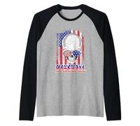 Baseball American Flag Skull Sunglass Patriotic 4th July Camiseta Manga Raglan